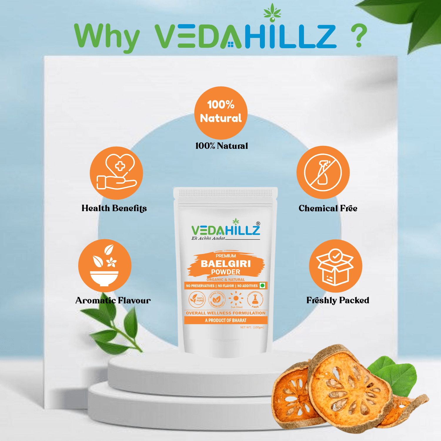 Vedahillz Herbal Bel Giri Powder Made from Carefully Selected Bel Giri Fruit